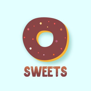  Çikolata ve meyve jöleli tatlı çörek. Tatlılık ve zevk. Karamel kaplama. Çikolata ve renkli jöle. Tereyağı ve şeker. Tatlı vektörü.