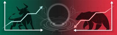 Boğa ya da Ayı piyasası kripto para birimi ya da hisse senedi eğiliminde. Değiş tokuş geçmişi, yukarı ve aşağı ok grafikleri. Bullish & hamiline Kripto para birimi fiyatı & engelleme teknolojisi. Küresel ekonomi patladı ya da çöktü.