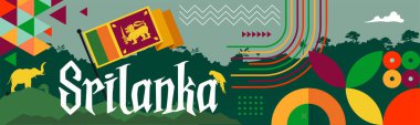 Sri Lanka ulusal Srilanka günü bağımsızlık bayrağı. Sri Lanka Ulusal Günü için soyut geometrik pankart Srilankan bayrak temalı renkli simgeler ve doğa manzarası şekilleri. 
