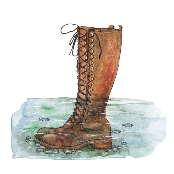 Aquarelle Illustration Cadre Abstrait Avec Des Bottes Rétro Haut Pour — Photo