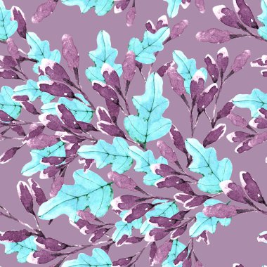 suluboya çizimler kusursuz desen, büyük bir buket yeşil çimen ve sonbahar meşe yaprakları, duvar kağıdı, kumaş veya mobilya için