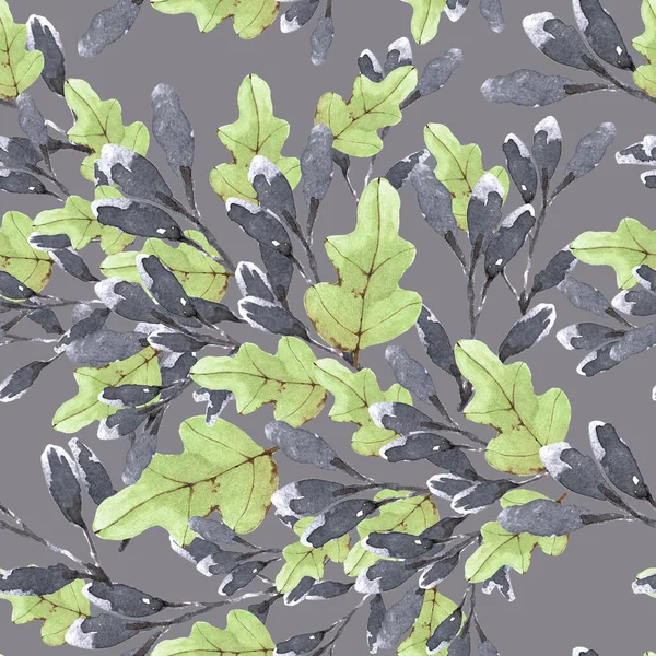 Ilustração Aquarela Padrão Sem Costura Grande Buquê Grama Verde Folhas — Fotografia de Stock