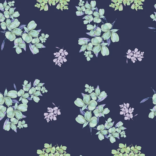 Watercolor Illustration Seamless Pattern Alstroemeria Flowers Bouquet Dark Blue Background — Stock Photo, Image