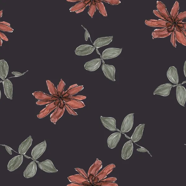 Ακουαρέλα Εικονογράφηση Αδιάλειπτη Μοτίβο Βοτανική Εκτύπωση Αφηρημένα Λουλούδια Για Ταπετσαρία — Φωτογραφία Αρχείου