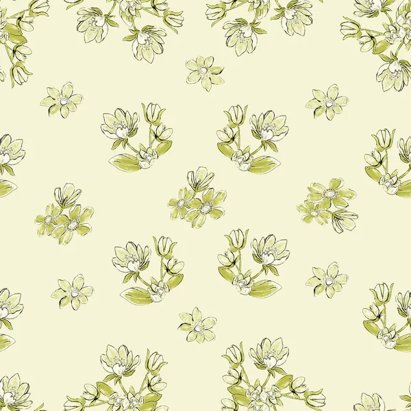 Watercolor Illustration Seamless Pattern Small Bouquets Monochrome Flowers Wallpaper Furniture — Stock Photo, Image