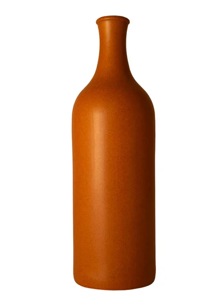 Brown Ancient Clay Bottle Isolated White Background — Stock Photo, Image