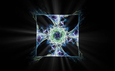 Yapraklı fraktal fantastik çiçekten elde edilen dijital illüstrasyon.