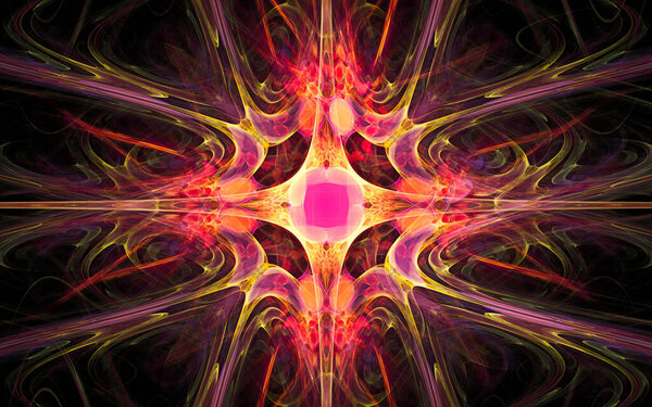 Digital illustration abstract image generated fractal background image wallpaper pattern of various geometric shapes and lines of various colors for computer graphics or web design.