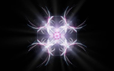 Simgelerde kullanılmak üzere siyah arkaplan, dijital tasarım ve grafikler için işaretler, çeşitli şekillerde ve gölgelerde oluşturulmuş bir bilgisayarın soyut çizimi.