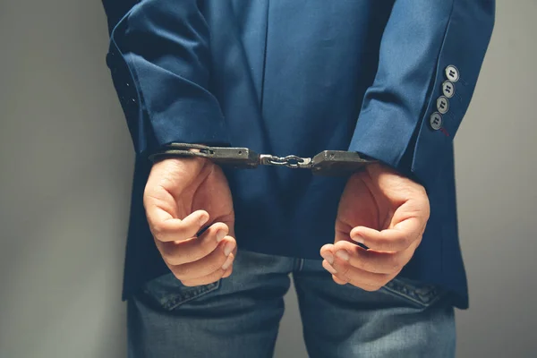 Man Hand Handcuffs Back — Stock Photo, Image