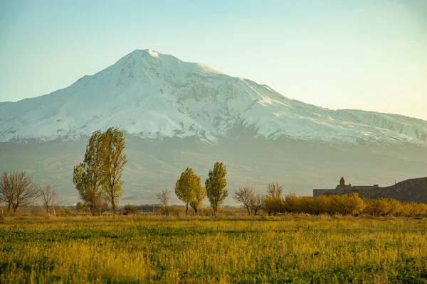 Montanha Ararat Com Khor Virap Pôr Sol — Fotografia de Stock
