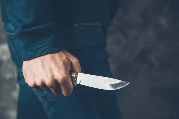 Man Hand Holding Knife Abstract Background — Stock Photo, Image