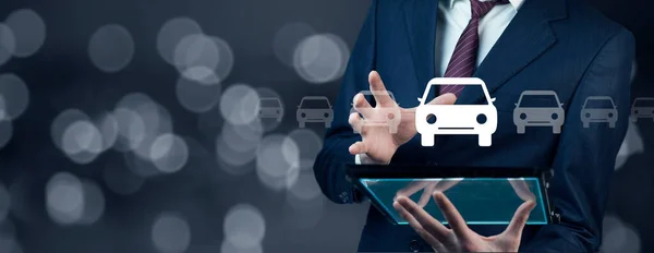 man hand car model with tablet in screen