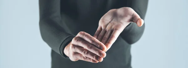 Man Hand Ache Hand Gray Background — Fotografia de Stock