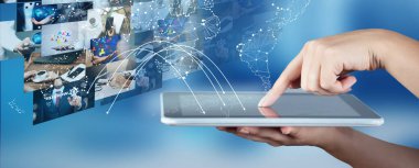 woman switching pictures on modern interface