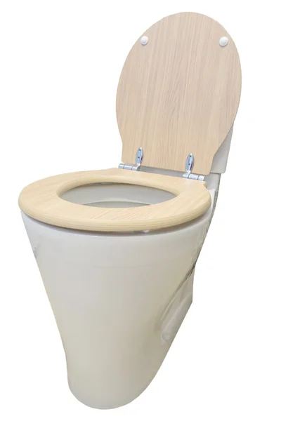 Toilet isolated on white background with wooden cover — Stock Photo, Image