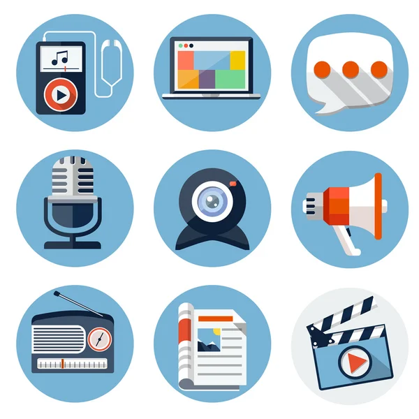 Media Flat Icons for Web and Mobile Applications — Stock Vector
