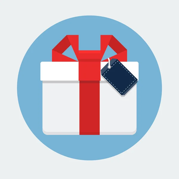 Caja de regalo con etiqueta Icono plano — Vector de stock