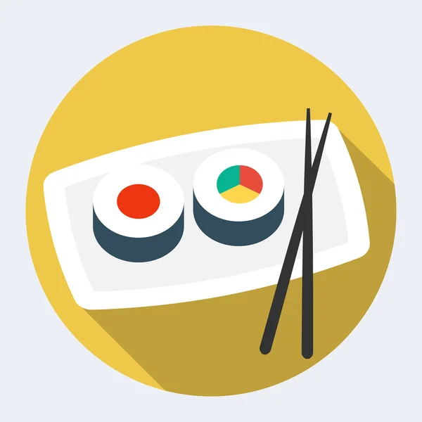 Sushi mit Stäbchen auf einem Teller — Stockvektor