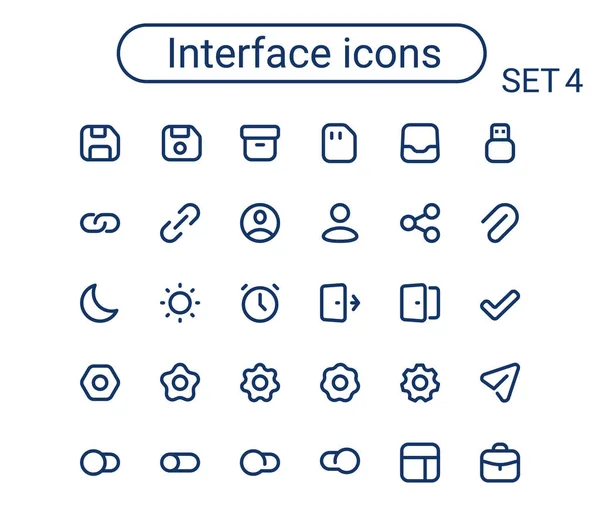 Set Icone Contorno Dell Interfaccia Semplice Mini Icone Vettoriali Rotonde — Vettoriale Stock