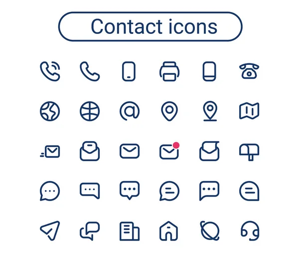 Einfache Kleine Kontaktliniensymbole Gesetzt Abgerundete Mini Kommunikationsvektorsymbole Pixel Perfekt — Stockvektor