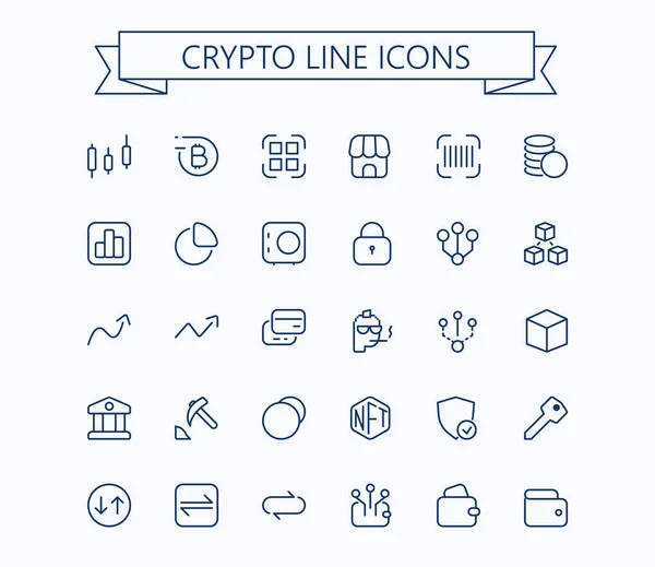 Mini Symbole Für Kryptowährungen Blockchain Web Icon Set Essbarer Schlaganfall — Stockvektor
