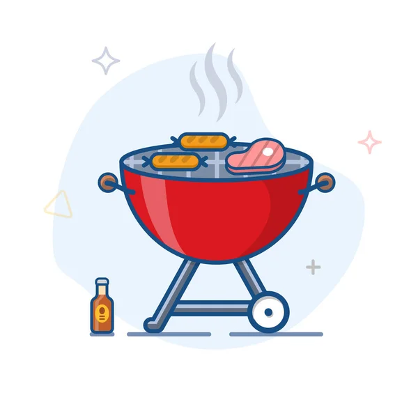 Kettle Bbq Charcoal Grill Vector Outline Illustration Portable Camping Barbecue — Archivo Imágenes Vectoriales