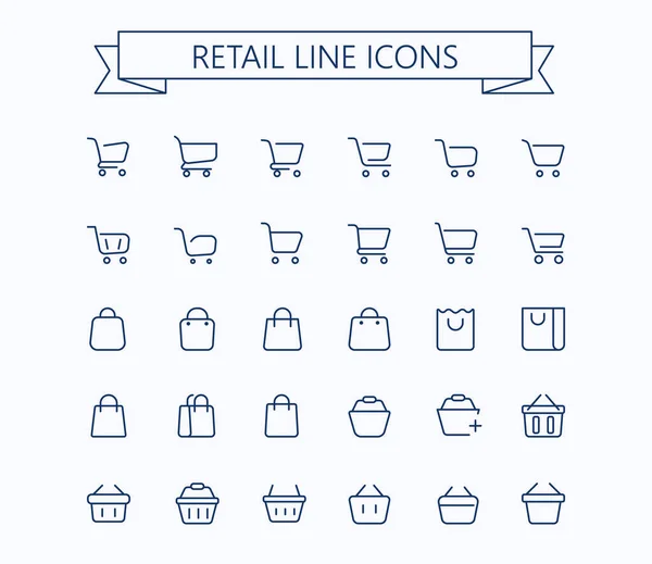 Shopping Cart Shopping Bag Grocery Basket Vector Outline Mini Line — Wektor stockowy