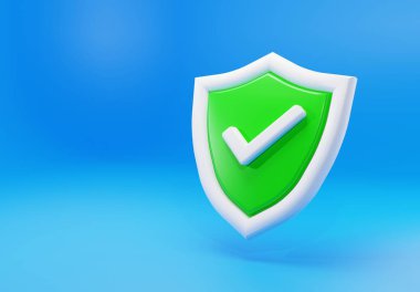 3 boyutlu kalkan ve işaretleme simgesi. 3D güvenlik illüstrasyonu.