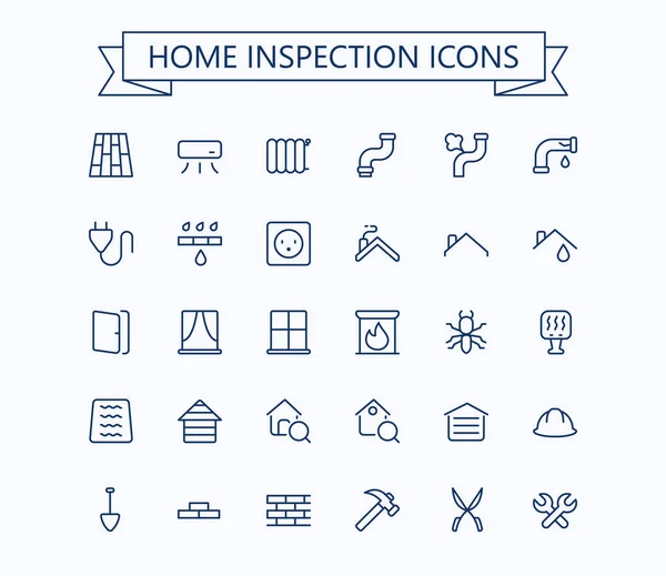 Icônes Vectorielles Ligne Inspection Domicile Réparation Maison Petites Icônes Contour — Image vectorielle