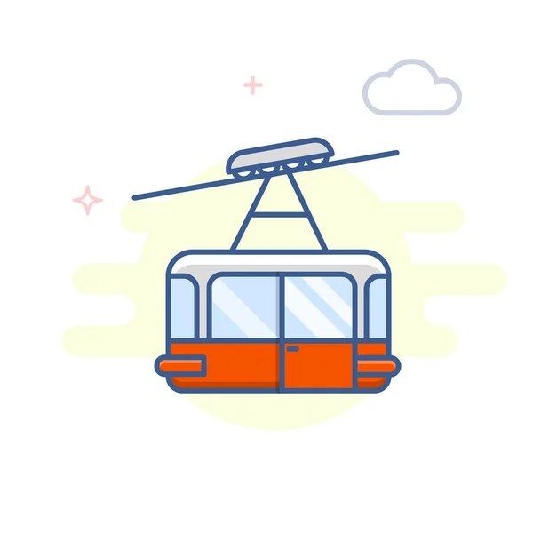Ilustrasi Vektor Garis Luar Mobil Kabel Ikon Angkat Gondola - Stok Vektor
