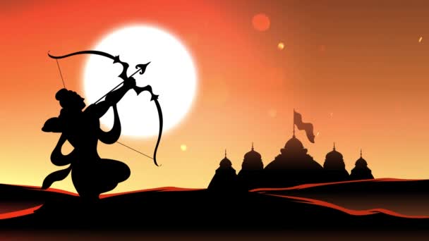 Lord Rama and Ravana in Dussehra Navratri festival of India , Durga Puja. happy diwali dhanteras dussehra concept animation in 4k. happy Deepavali Dussehra animation with temple durga mata and bow.