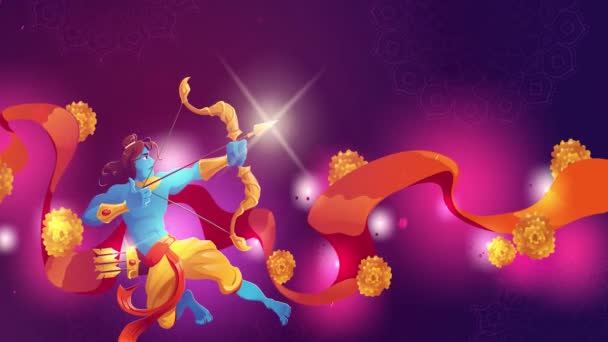 Lord Rama and Ravana in Dussehra Navratri festival of India , Durga Puja. happy diwali dhanteras dussehra concept animation in 4k. happy Deepavali Dussehra animation with temple durga mata and bow.