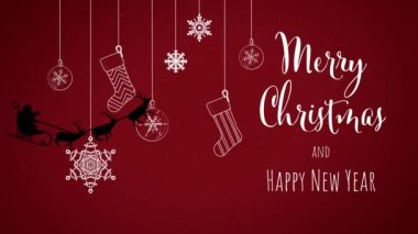 Noel Tatili Selamlar Mutlu Noeller Muhteşem Noel Kızıl Arkaplan Yağan kar ve kar taneleriyle. Mutlu noeller ve mutlu yıllar. Noel ağacı ve düşen kar taneleriyle Mutlu Noeller konsepti animasyonu.