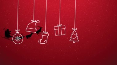 Noel Tatili Selamlar Mutlu Noeller Muhteşem Noel Kızıl Arkaplan Yağan kar ve kar taneleriyle. Mutlu noeller ve mutlu yıllar. Noel ağacı ve düşen kar taneleriyle Mutlu Noeller konsepti animasyonu.