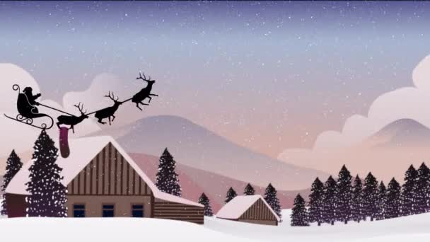 クリスマスの休日挨拶メリークリスマス雪と雪のフレークで素晴らしいクリスマスレッドの背景 メリークリスマスと幸せな新年 クリスマスの願い クリスマスツリーと雪の結晶が落ちるメリークリスマスのコンセプトアニメーション — ストック動画