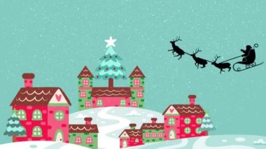 Noel Tatili Selamlar Mutlu Noeller Muhteşem Noel Kızıl Arkaplan Yağan kar ve kar taneleriyle. Mutlu noeller ve mutlu yıllar. Noel ağacı ve düşen kar taneleriyle Mutlu Noeller konsepti animasyonu.