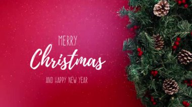 Noel Tatili Selamlar Mutlu Noeller Muhteşem Noel Kızıl Arkaplan Yağan kar ve kar taneleriyle. Mutlu noeller ve mutlu yıllar. Noel ağacı ve düşen kar taneleriyle Mutlu Noeller konsepti animasyonu.
