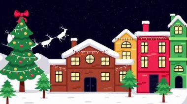 Noel Tatili Selamlar Mutlu Noeller Muhteşem Noel Kızıl Arkaplan Yağan kar ve kar taneleriyle. Mutlu noeller ve mutlu yıllar. Noel ağacı ve düşen kar taneleriyle Mutlu Noeller konsepti animasyonu.