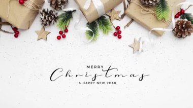 Noel Tatili Selamlar Mutlu Noeller Muhteşem Noel Kızıl Arkaplan Yağan kar ve kar taneleriyle. Mutlu noeller ve mutlu yıllar. Noel ağacı ve düşen kar taneleriyle Mutlu Noeller konsepti animasyonu.