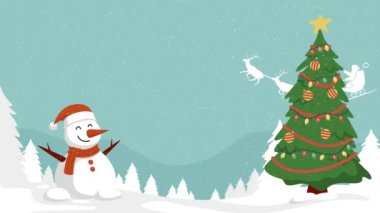 Noel Tatili Selamlar Mutlu Noeller Muhteşem Noel Kızıl Arkaplan Yağan kar ve kar taneleriyle. Mutlu noeller ve mutlu yıllar. Noel ağacı ve düşen kar taneleriyle Mutlu Noeller konsepti animasyonu.