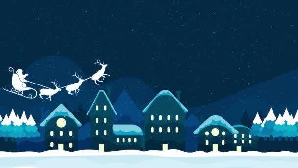 クリスマスの休日挨拶メリークリスマス雪と雪のフレークで素晴らしいクリスマスレッドの背景 メリークリスマスと幸せな新年 クリスマスの願い クリスマスツリーと雪の結晶が落ちるメリークリスマスのコンセプトアニメーション — ストック動画
