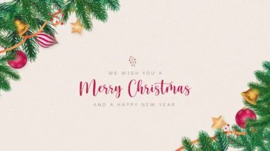 Noel Tatili Selamlar Mutlu Noeller Muhteşem Noel Kızıl Arkaplan Yağan kar ve kar taneleriyle. Mutlu Noeller ve mutlu yıllar. 4k