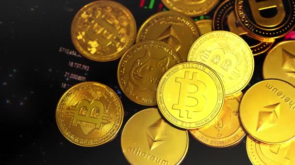 Mata Uang Crypto Bitcoin Btc Bit Coin Teknologi Blockchain Pertambangan — Stok Video