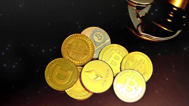 Šifrovaná Měna Bitcoin Btc Bit Coin Blockchain Technologie Těžba Bitcoinů — Stock video