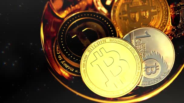 Valuta Criptovaluta Bitcoin Btc Bit Coin Tecnologia Blockchain Estrazione Bitcoin — Video Stock