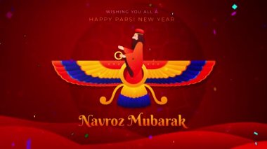 Navroz selamlıyor. Metin Navroz Mübarek ile İran ve Parsi yılbaşı (mutlu yıllar). 4k mutlu parsi yeni yıl veya Navroz veya Nowruz Happy Navroz ile animasyon reklamlarınız ve sosyal medya dilekleri.