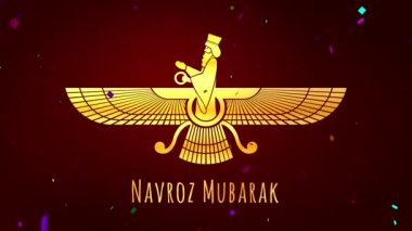 Navroz selamlıyor. Metin Navroz Mübarek ile İran ve Parsi yılbaşı (mutlu yıllar). 4k mutlu parsi yeni yıl veya Navroz veya Nowruz Happy Navroz ile animasyon reklamlarınız ve sosyal medya dilekleri.