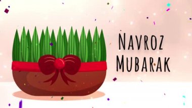 Navroz selamlıyor. Metin Navroz Mübarek ile İran ve Parsi yılbaşı (mutlu yıllar). 4k mutlu parsi yeni yıl veya Navroz veya Nowruz Happy Navroz ile animasyon reklamlarınız ve sosyal medya dilekleri.