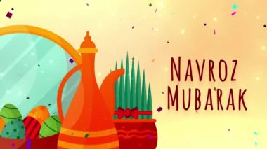 Navroz selamlıyor. Metin Navroz Mübarek ile İran ve Parsi yılbaşı (mutlu yıllar). 4k mutlu parsi yeni yıl veya Navroz veya Nowruz Happy Navroz ile animasyon reklamlarınız ve sosyal medya dilekleri.